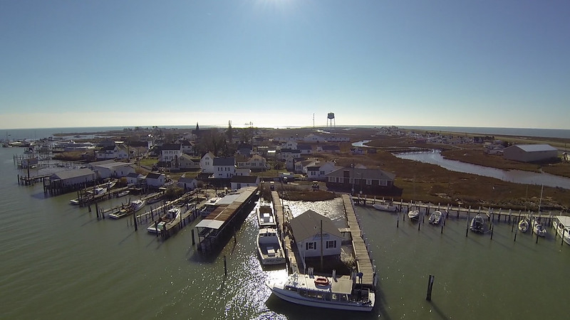 looking south at Tangier Island from the harbor