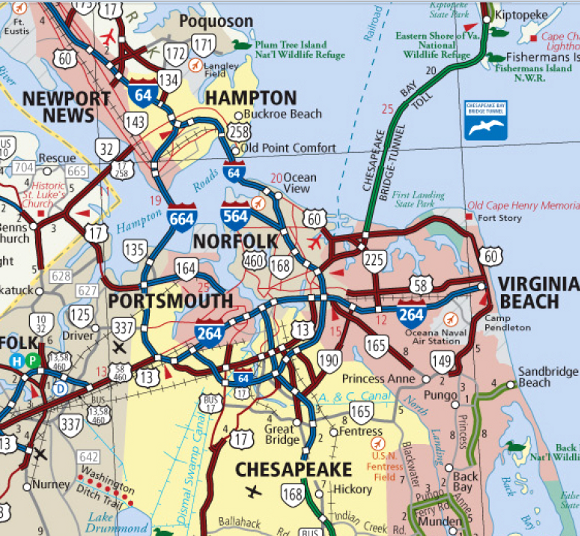 highway map of Hampton Roads