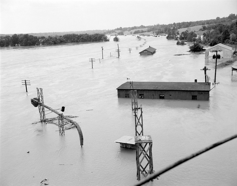 the Route 45 bridge across the James River was completeky underwater after Hurricane Agnes