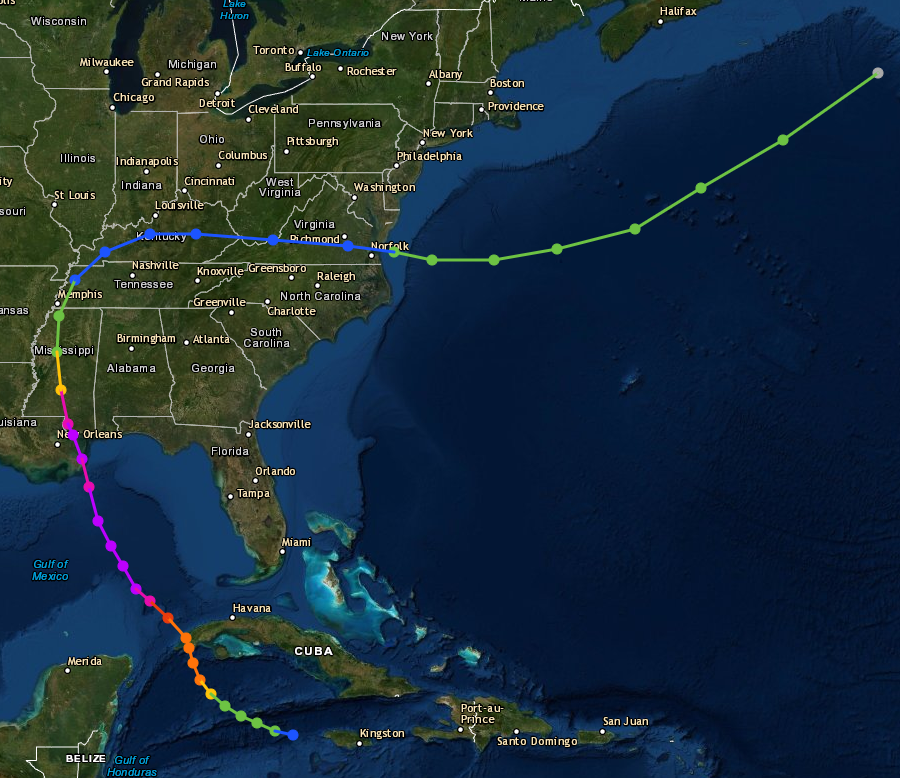 path of Hurricane Camille in 1969