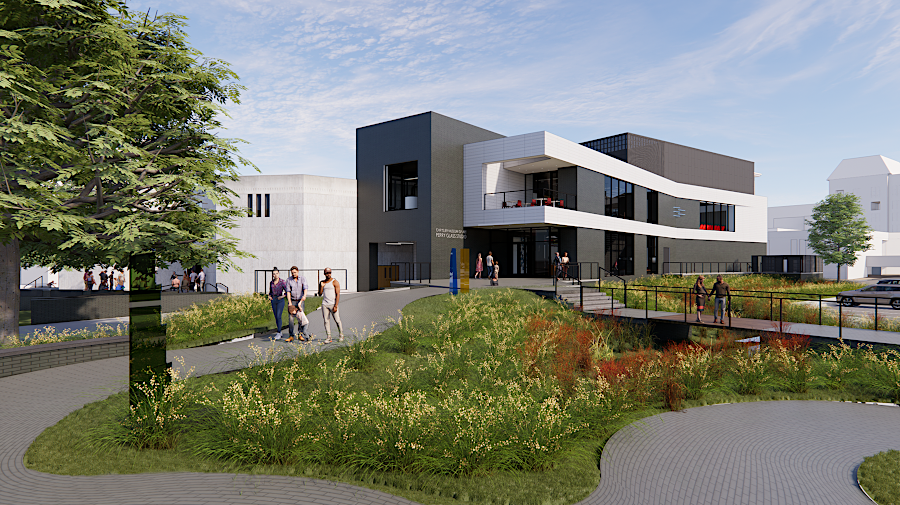 the 2024 addition to the Perry Glass Studio is four feet higher, part of its flood resilience design