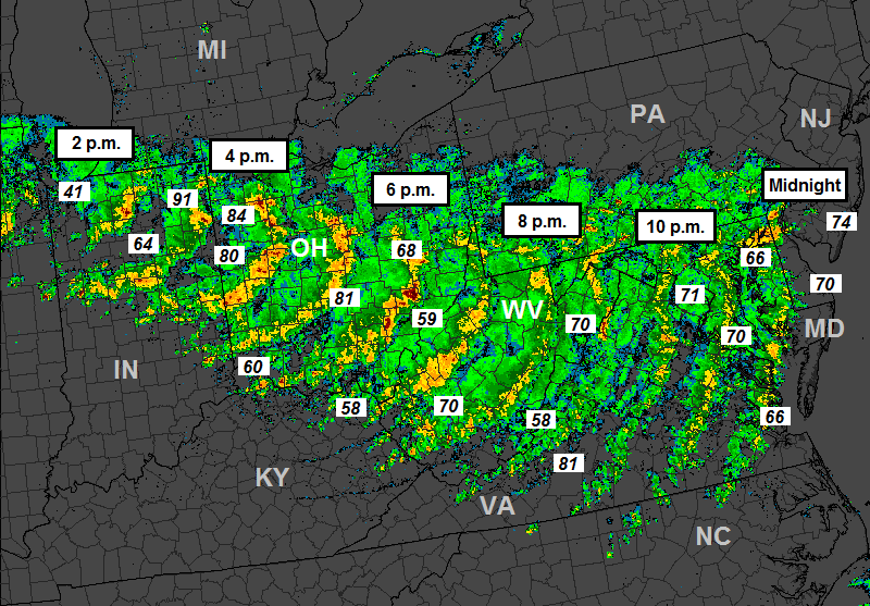 the June 29, 2012 derecho moved steadily from Chicago to Virginia