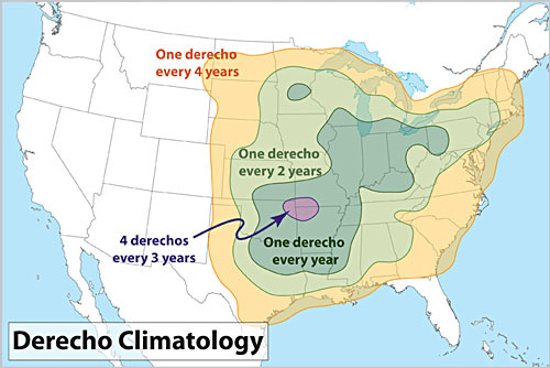 Virginia experiences a derecho once every four years, on average