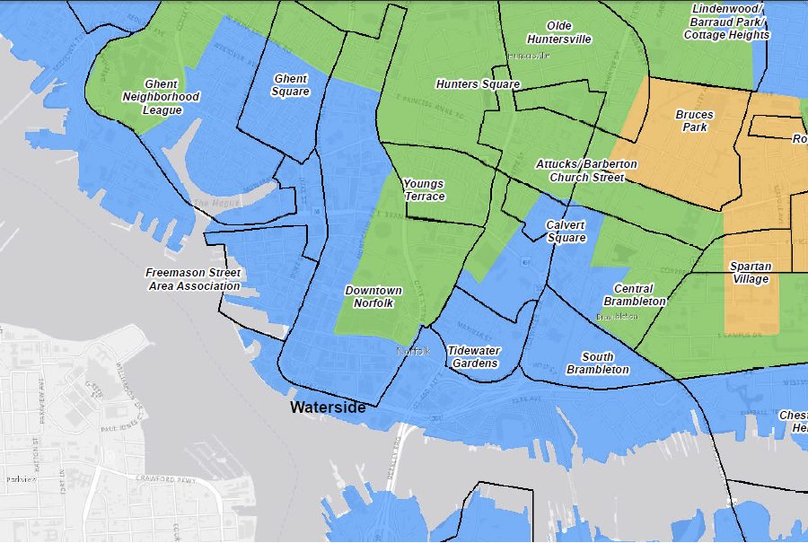 Norfolk's Waterside District on the Elizabeth River is in Zone A, the first to be evacuated