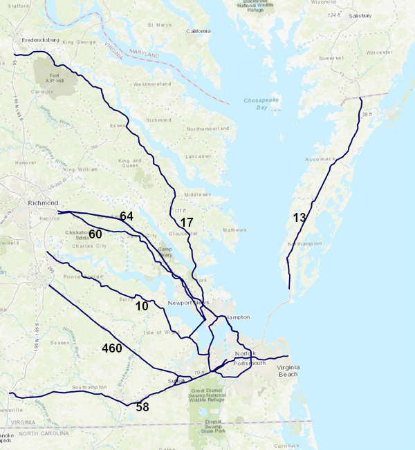 if a hurricane strikes Coastal Virginia, residents are supposed to use major roads to drive to higher ground