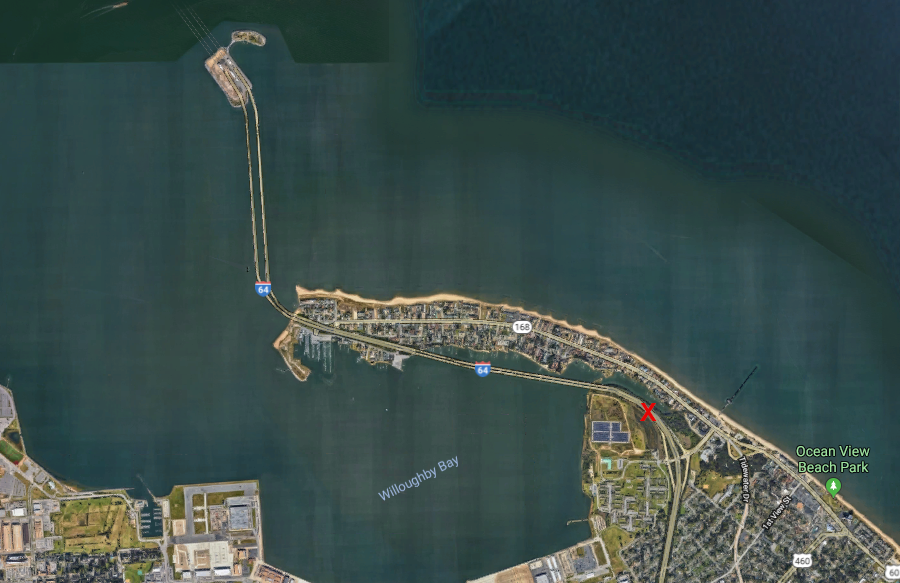 traffic headed westward on I-64 from South Hampton Roads will cross over to the normally east-bound lanes at Mile Marker 273 (red X), before entering the Hampton Roads Bridge-Tunnel