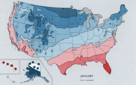 the minimum temperature in November-March show how Hampton Roads stays warmer, thanks to the mitigating impact of the nearby water