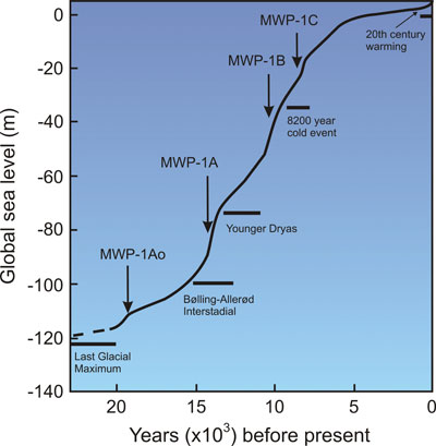 after the Last Glacial Maximum, sea level rise included irregular melt water pulses
