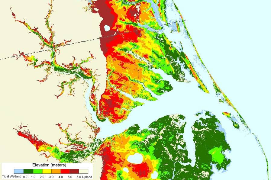 the coast in southeastern Virginia and North Carolina is vulnerable to flooding as sea level rises