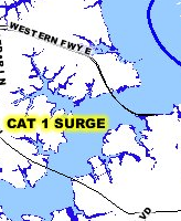 area to be flooded in Portsmouth in storm surge from Category 1 hurricane