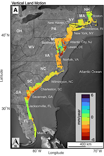 subsidence is greatest near the Chesapeake Bay