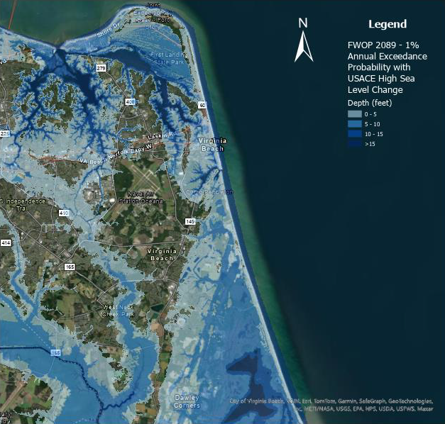much of Virginia Beach will be in the 100-year floodplain by 2089