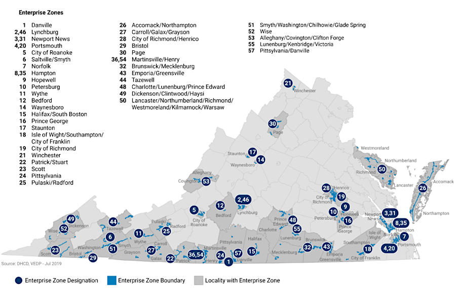 Virginia had 57 Enterprize Zones in 2019