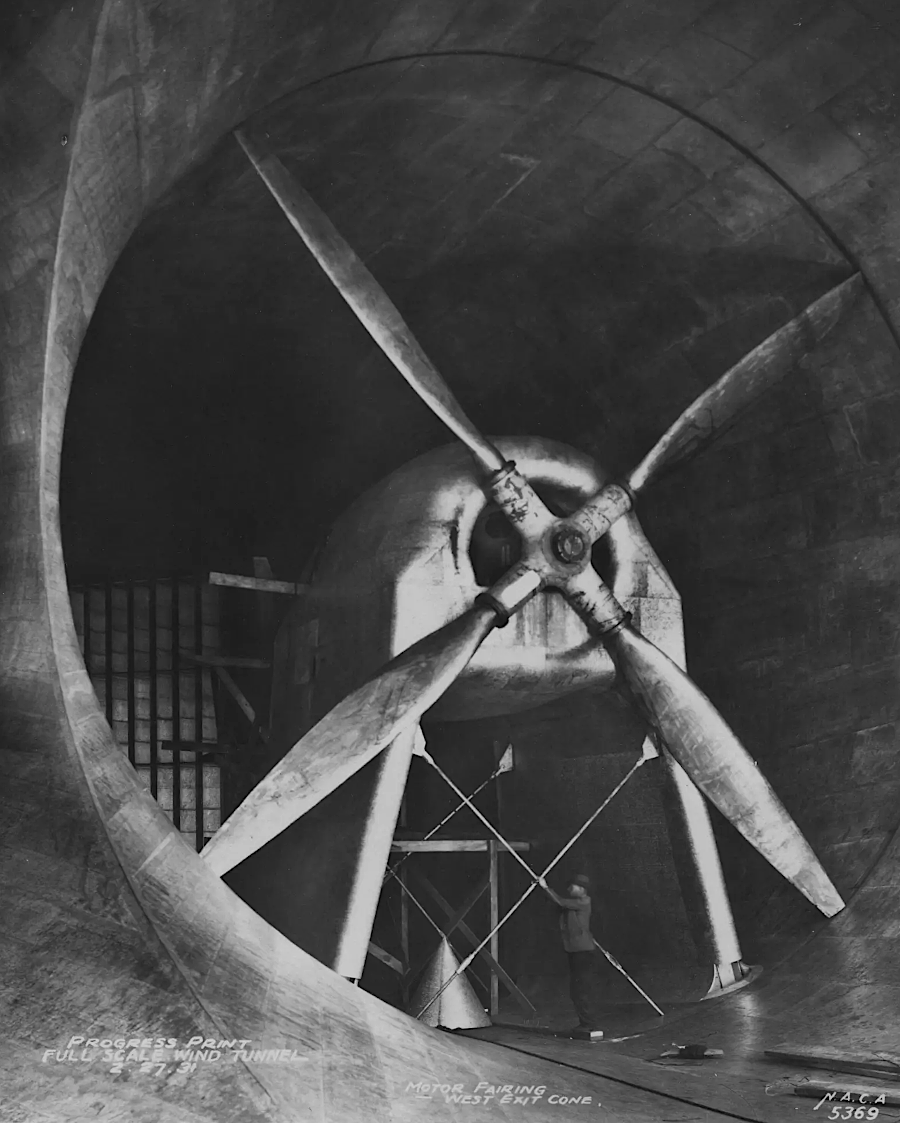 the Full-Scale Tunnel built in 1931 tested airplane, Project Mercury, Lunar Landing Test Vehicle, and Space Shuttle designs