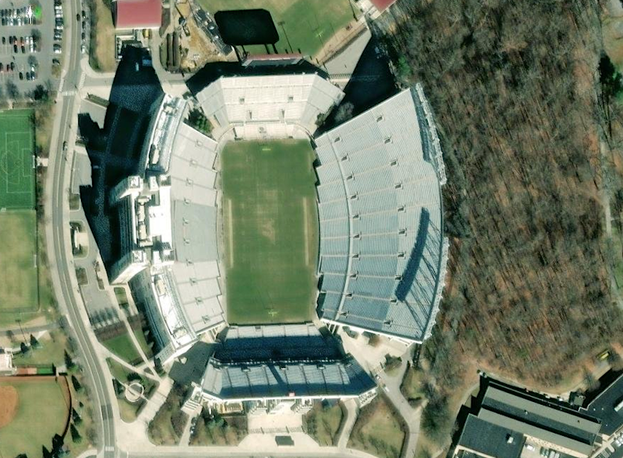 a remnant stand of forest remains on the VT campus east of Lane Stadium