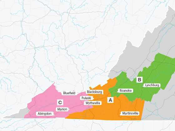 Appalachian Power had defined three regions within Virginia