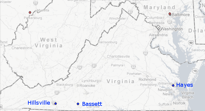 in early 2013, Virginia had 3 biodiesel (B20 and higher) fueling stations in Hayes (Gloucester County), Basset (Henry County), and Hillsville (Carroll County)