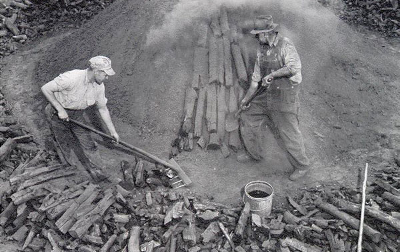 charcoal-making included extracting the charred wood in stages, then covering the pile again
