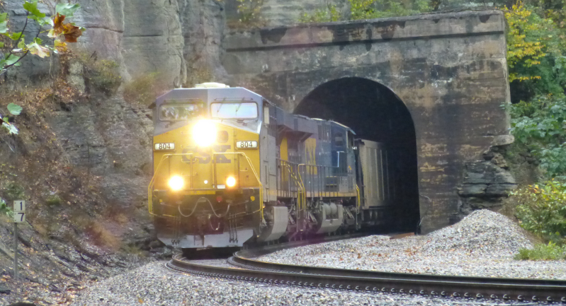 CSX coal train on McClure River in Dickenson County, hauling coal on century-old Clinchfield Railroad route from Kentucky to South Carolina