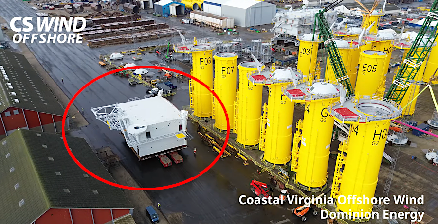 Offshore Substations (OSS) (circled) were built in Aalborg, Denmark and shipped to Norfolk for installation