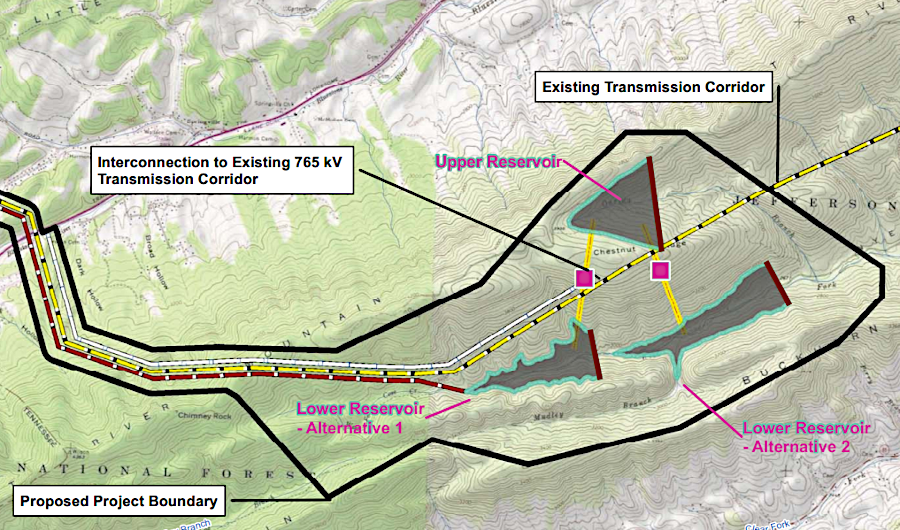 East River Mountain was considered for the Tazewell Hybrid Center pumped storage project with an upper and lower lake, as an alternative to the Bluestone River Wind Farm