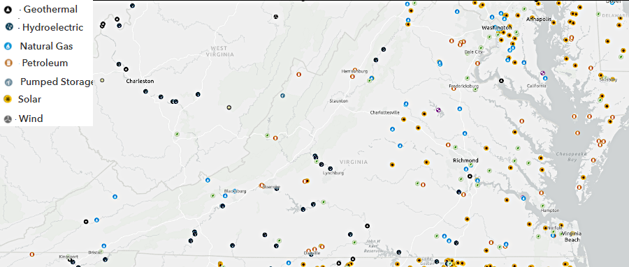 Virginia had a variety of energy-generating facilities in 2020