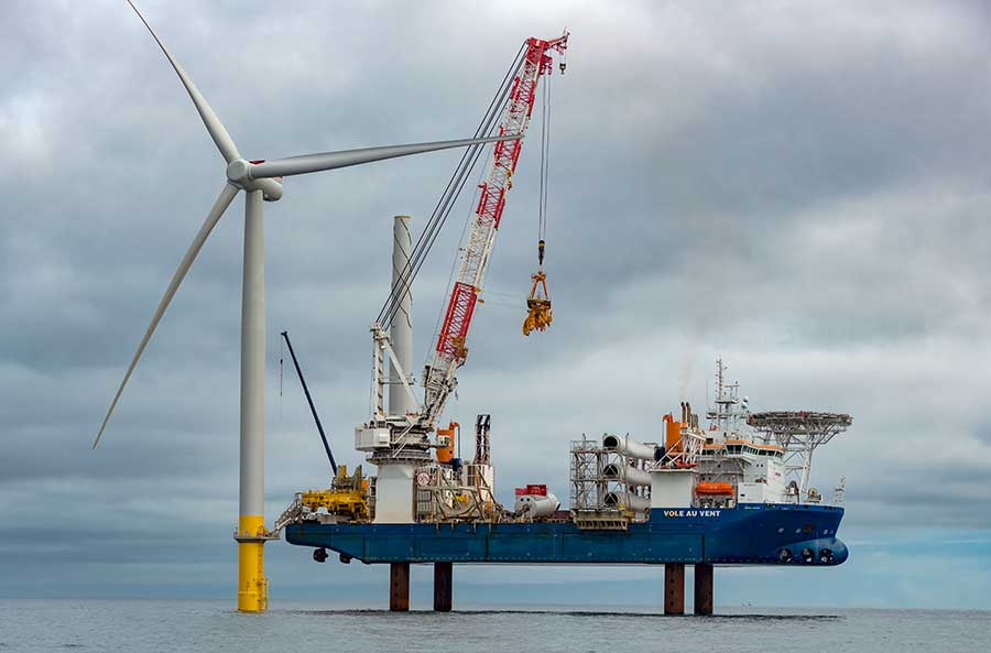 Dominion Energy used a ship from Canada to install the first two offshore wind turbines