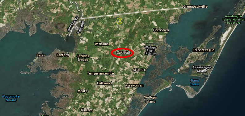 the solar facility built by Community Energy Solar in Accomack County was located near the oil-fired Commonwealth Chesapeake Power Station (yellow X), and Amazon is the sole customer buying that electricity