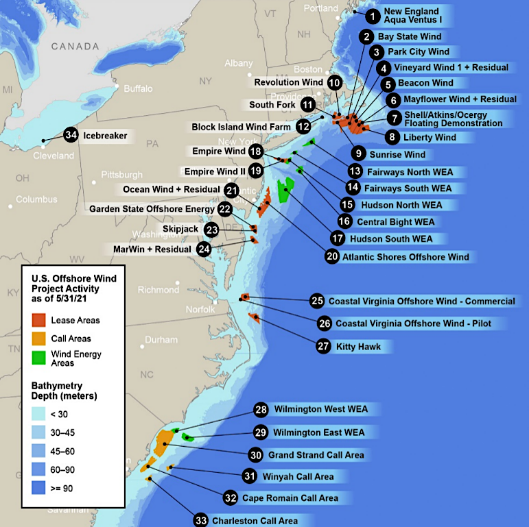 the Bureau of Ocean Energy Management designates Wind Energy Areas (WEA's)
