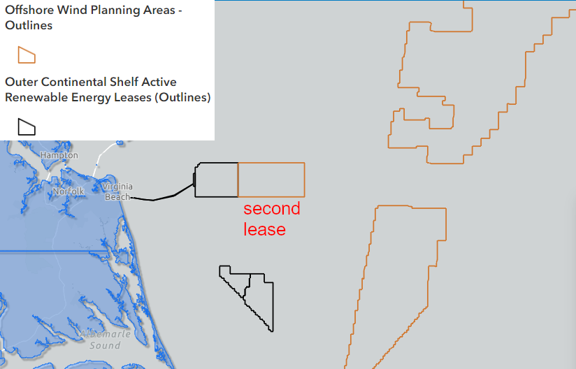 the second Federal wind energy lease off Virginia's coast was scheduled for waters east of the Coastal Virginia Offshore Wind project