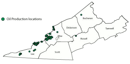 Virginia's crude oil production locations in 2006 included sites where liquids captured at wells drilled primarily for coal bed methane/natural gas
