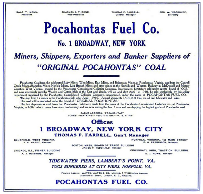 1910 advertisement for Pocahontas coal