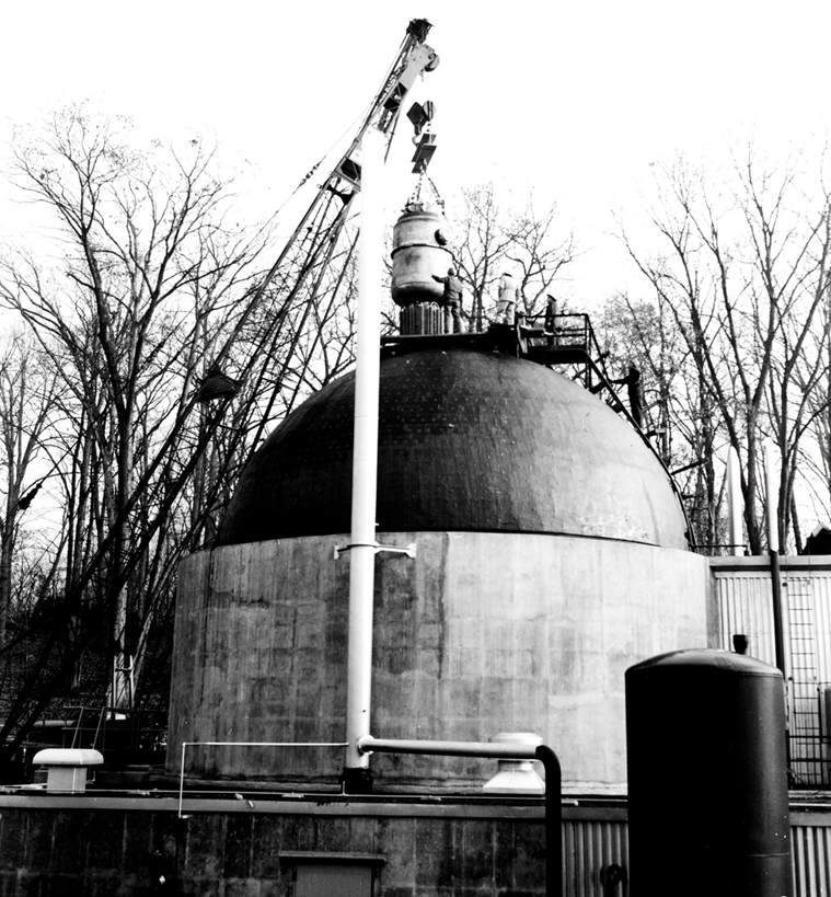 the SM-1 reactor components were lowered by crane into the building