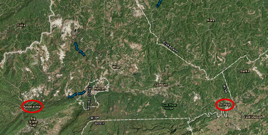 Wise County has the Virginia Hybrid Energy Center at St. Paul, and one proposed location for a pumped storage project is near Appalachia on the west side of the county