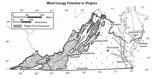 Virginia annual average wind power