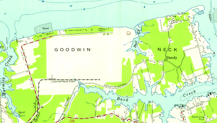 site of future oil refinery on Goodwin Neck at Yorktown, 1955