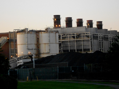 low stacks at power plant in Alexandria, before closure in 2012 and removal of coal pile