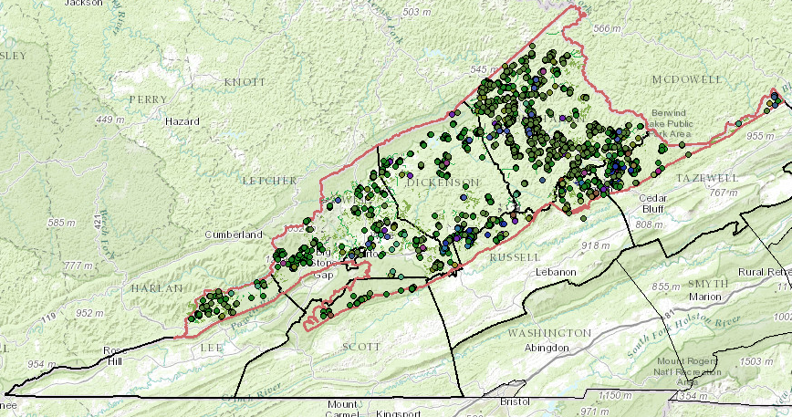 most abandoned mines in Virginia are located in the Appalachian Plateau, reflecting coal mining in the century before the Surface Mining Control and Reclamation Act was passed in 1977
