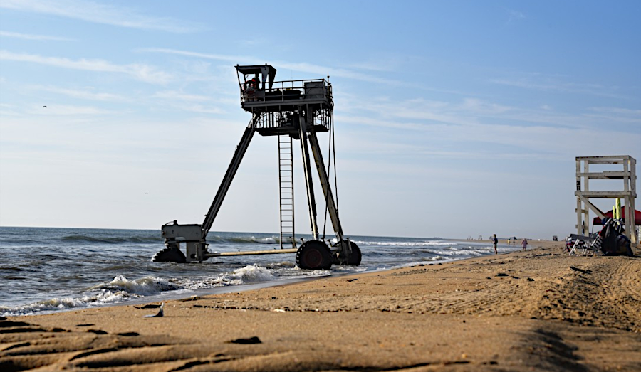 coastal research amphibious buggy conducting survey operations for dredging in the Virginia Beach Hurricane and Storm Damage Reduction Project