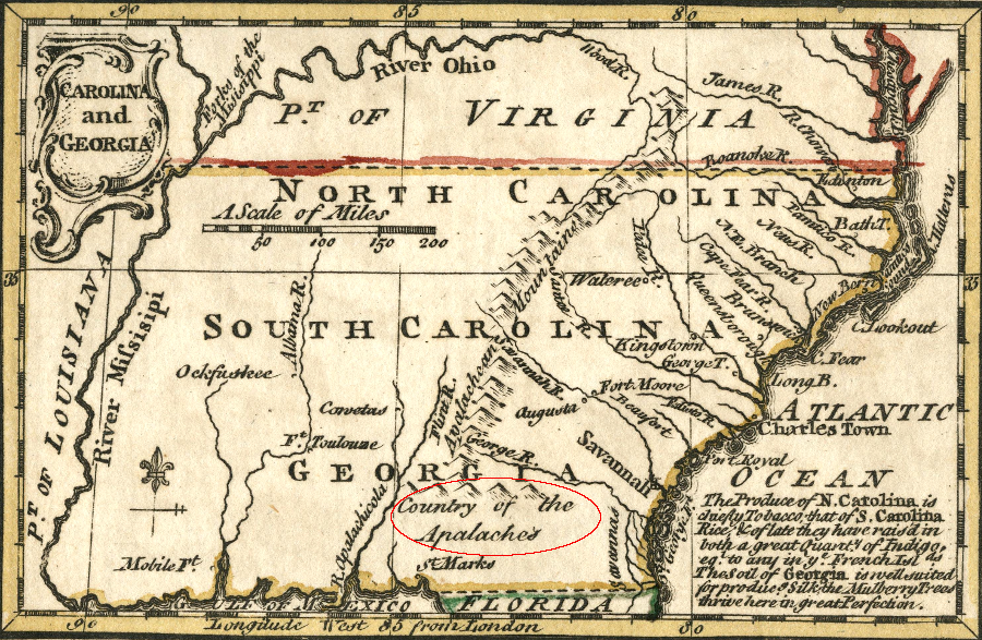 the Spanish discovered the Appalachee near modern Tallahassee, Forida, and the name of the group of Native Americans was applied to the mountains to the north