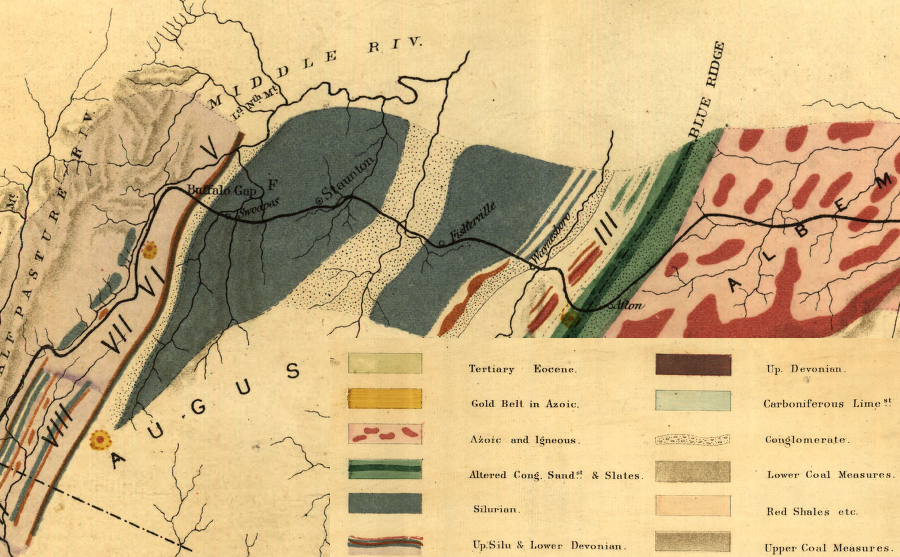 the Chesapeake and Ohio Railroad identified the different geologic formations along its route, including the Blue Ridge in 1872