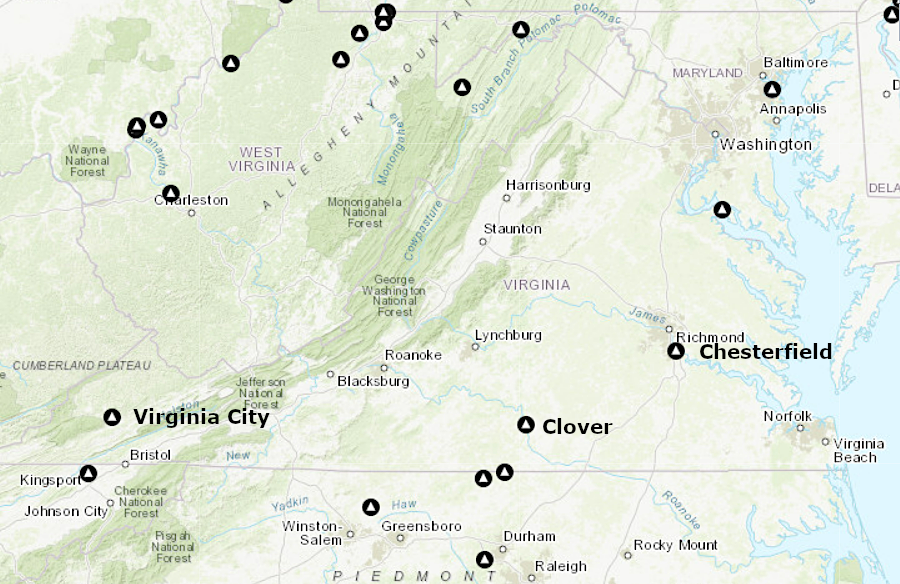 by 2022, only three power plants in Virginia were fueld by coal - Chsterfield, Clover, and Virginia City Hybrid Energy Center