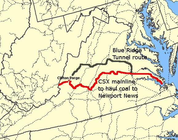 CSX water route vs. Blue Ridge Tunnel route