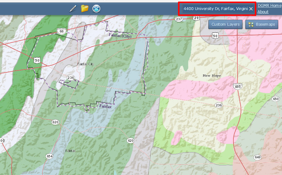 identify the bedrock under GMU's Farfax campus