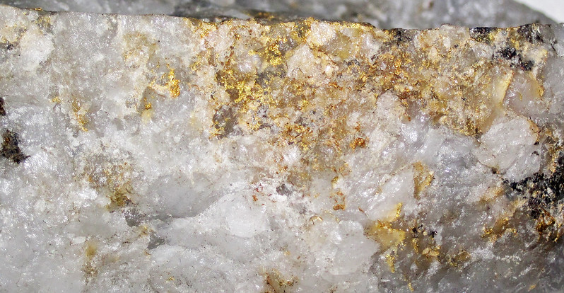 gold and silica (quartz) often crystalized together from hydrothermal fluids to create veins