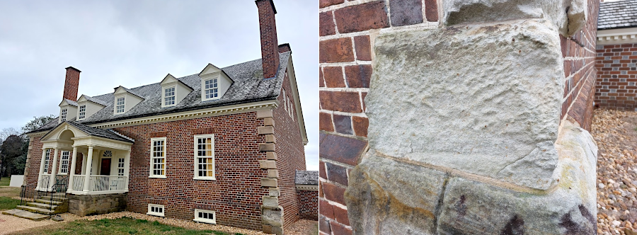 sandstone quoins at Gunston Hall have decayed since initial construction in the 1750's
