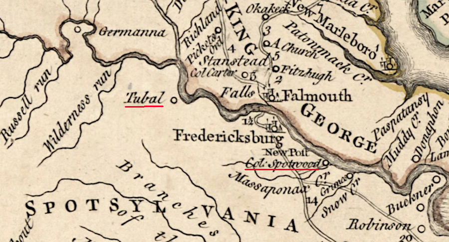 the Tubal and Massaponax furnaces were southeast of Spotswood's Germanna settlement