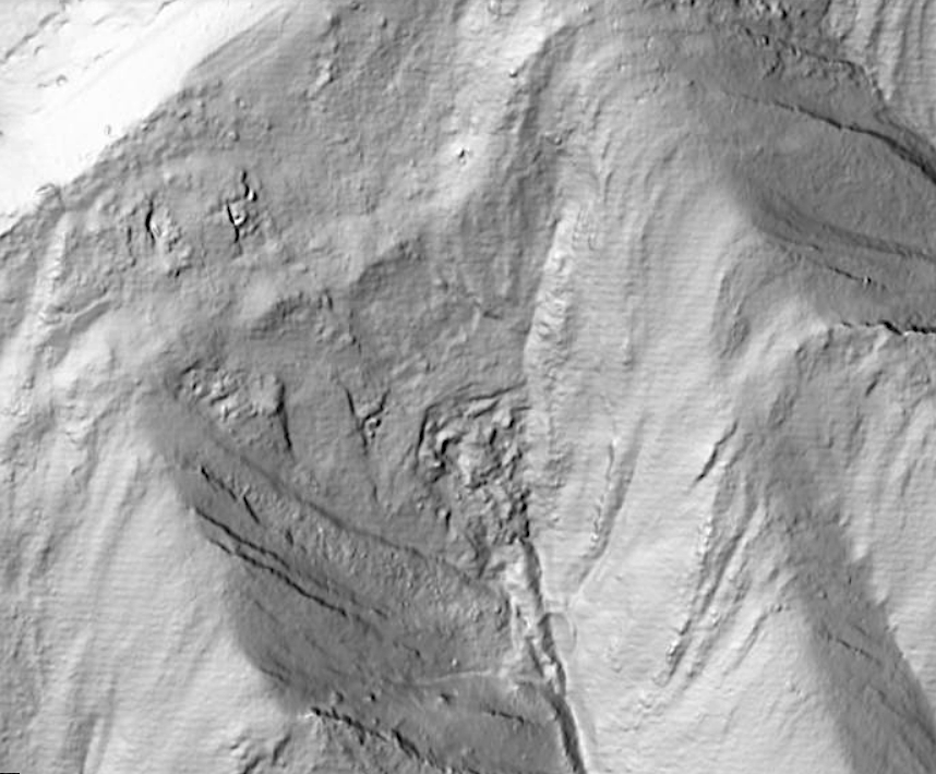 LIDAR reveals landslides on Sinking Creek Mountain that modern forest cover obscures