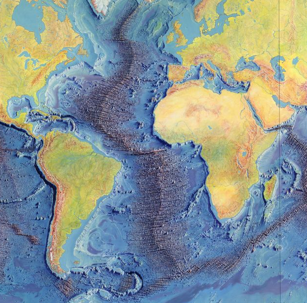 the Atlantic Ocean seafloor has grown, east and west of the Mid-Atlantic Ridge, for 180 million years since Pangea split apart