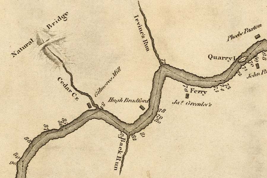 Cedar Creek, which etched out Natural Bridge, flows down to the James River